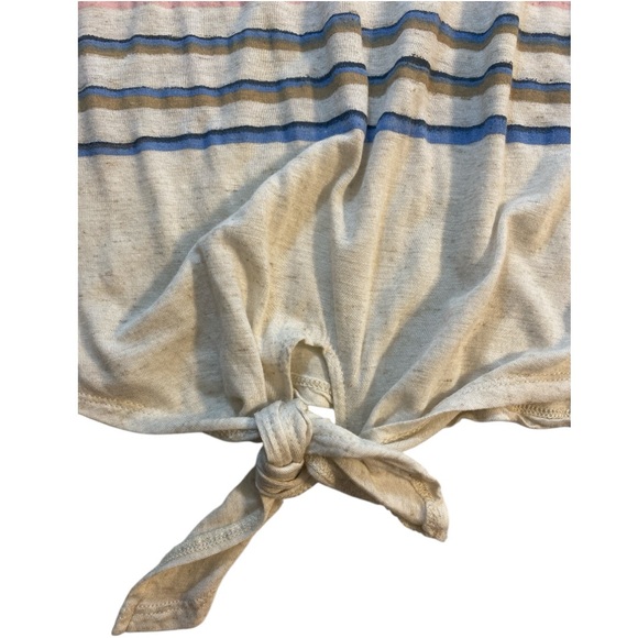 Democracy Pastel Stripe Linen Blend Tee Size 1X Tie Bottom‎ Summer Lightweight - Picture 4 of 7